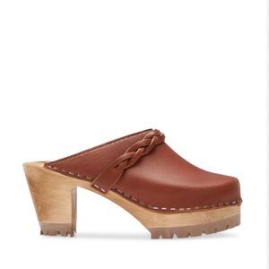 MIA Elsa Brown leather Clogs Braided with wood heel 39